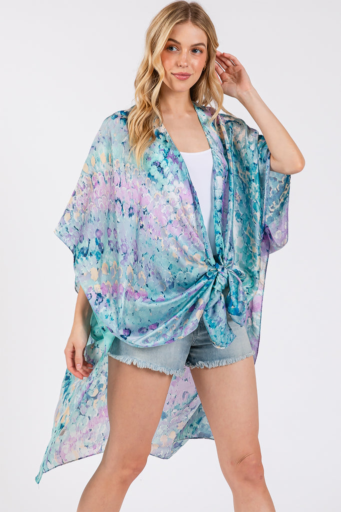 ABSTRACT PRINT SILKY FEEL KIMONO