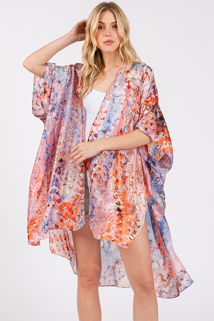 ABSTRACT PRINT SILKY FEEL KIMONO