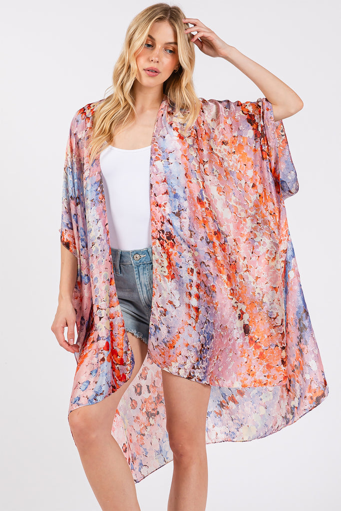 ABSTRACT PRINT SILKY FEEL KIMONO