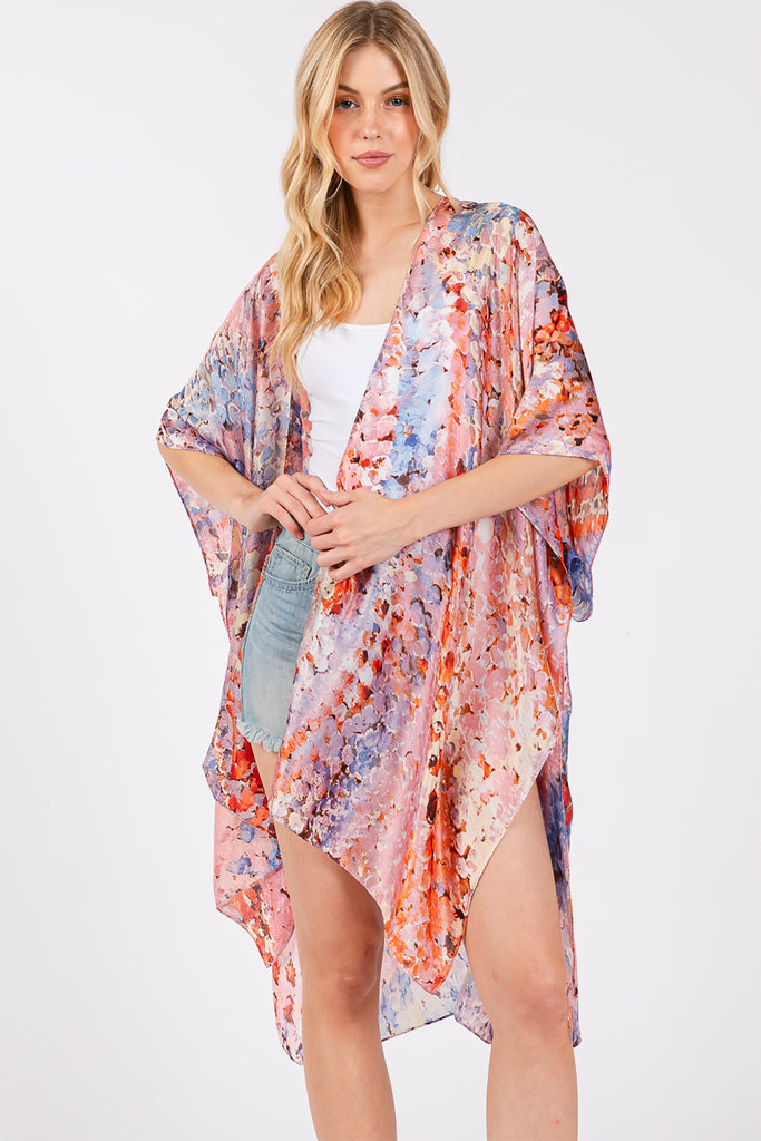 ABSTRACT PRINT SILKY FEEL KIMONO