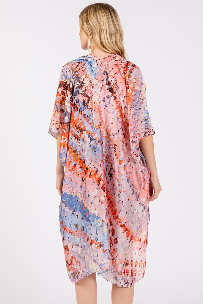 ABSTRACT PRINT SILKY FEEL KIMONO