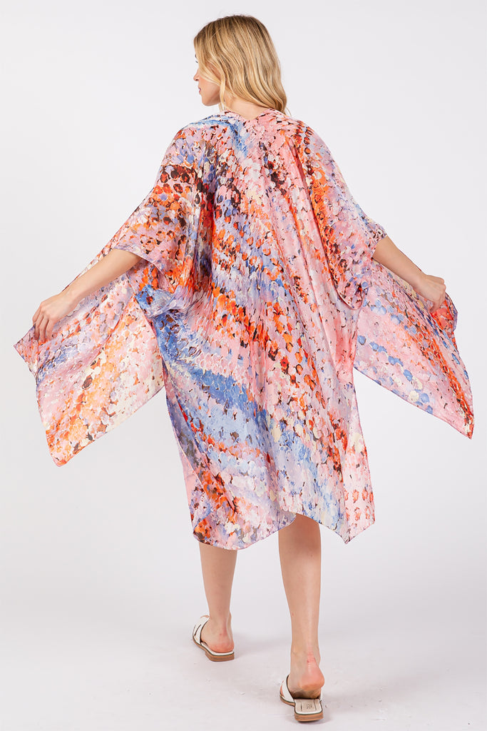 ABSTRACT PRINT SILKY FEEL KIMONO