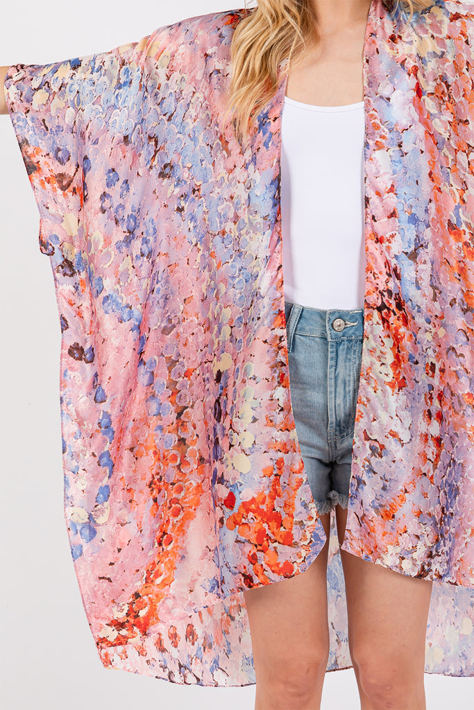 ABSTRACT PRINT SILKY FEEL KIMONO