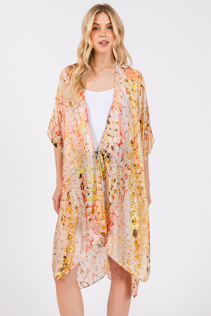 ABSTRACT PRINT SILKY FEEL KIMONO