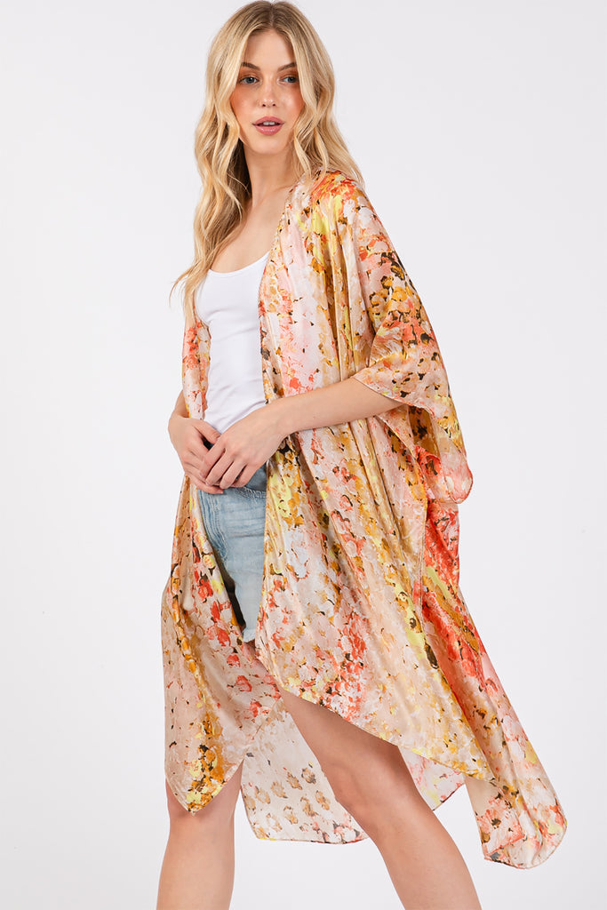 ABSTRACT PRINT SILKY FEEL KIMONO