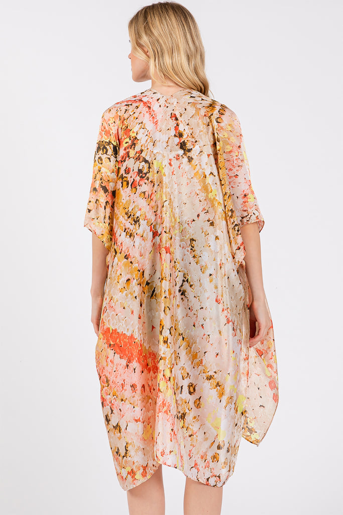 ABSTRACT PRINT SILKY FEEL KIMONO