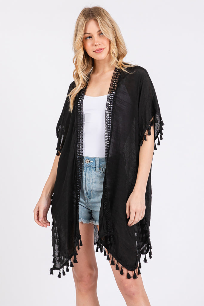 CROCHET AND TASSEL TRIM COVER UP