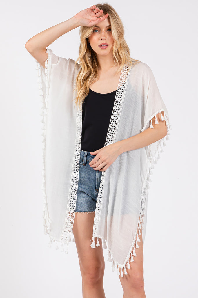 CROCHET AND TASSEL TRIM COVER UP