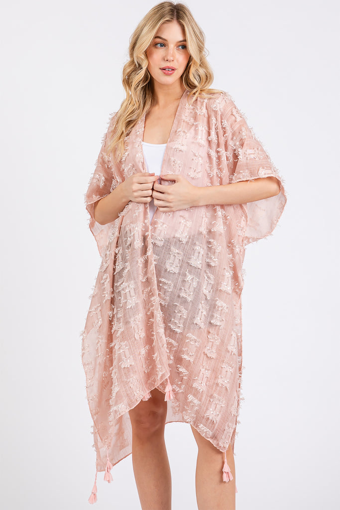 DISTRESSED PATTERN TASSEL KIMONO