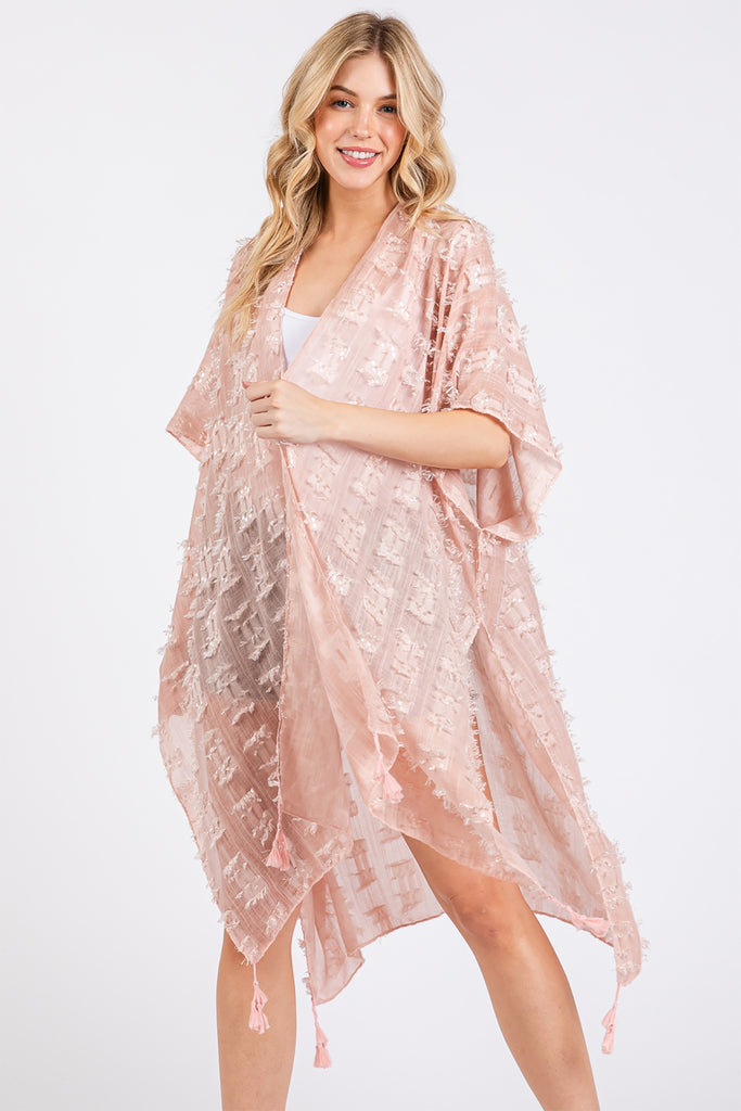 DISTRESSED PATTERN TASSEL KIMONO