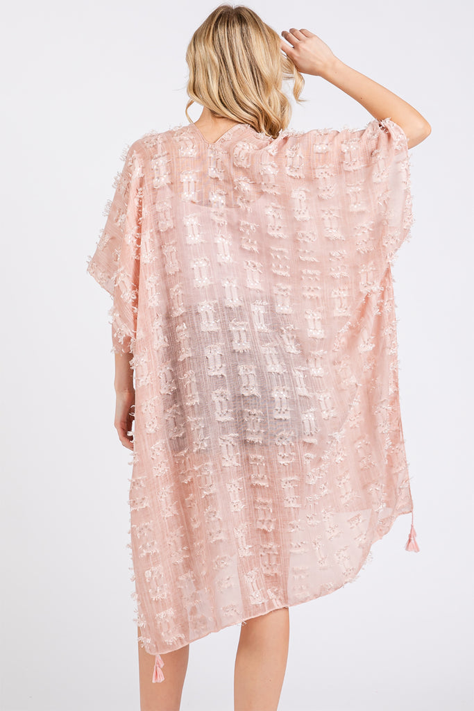 DISTRESSED PATTERN TASSEL KIMONO