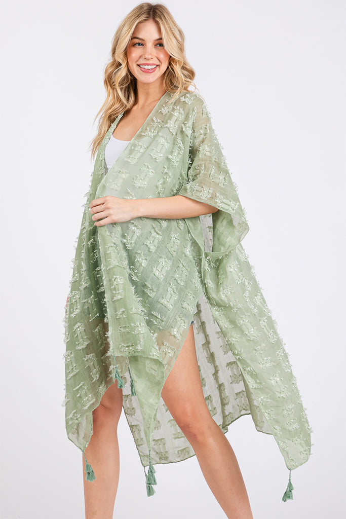 DISTRESSED PATTERN TASSEL KIMONO