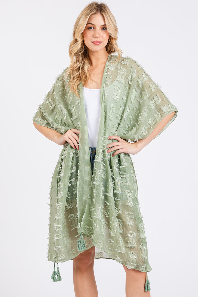 DISTRESSED PATTERN TASSEL KIMONO