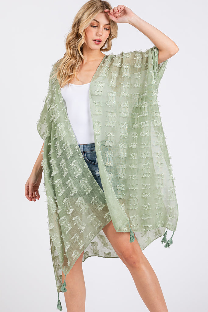 DISTRESSED PATTERN TASSEL KIMONO