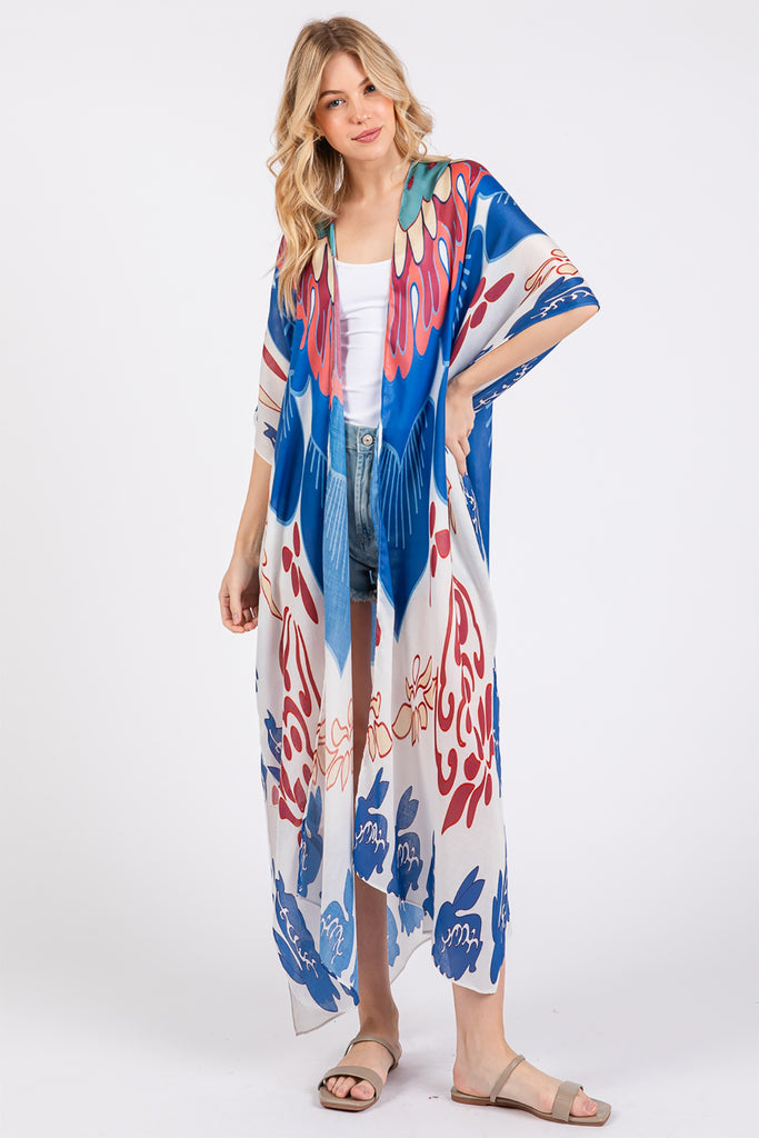 BOHO PRINT OPEN FRONT LONG KIMONO