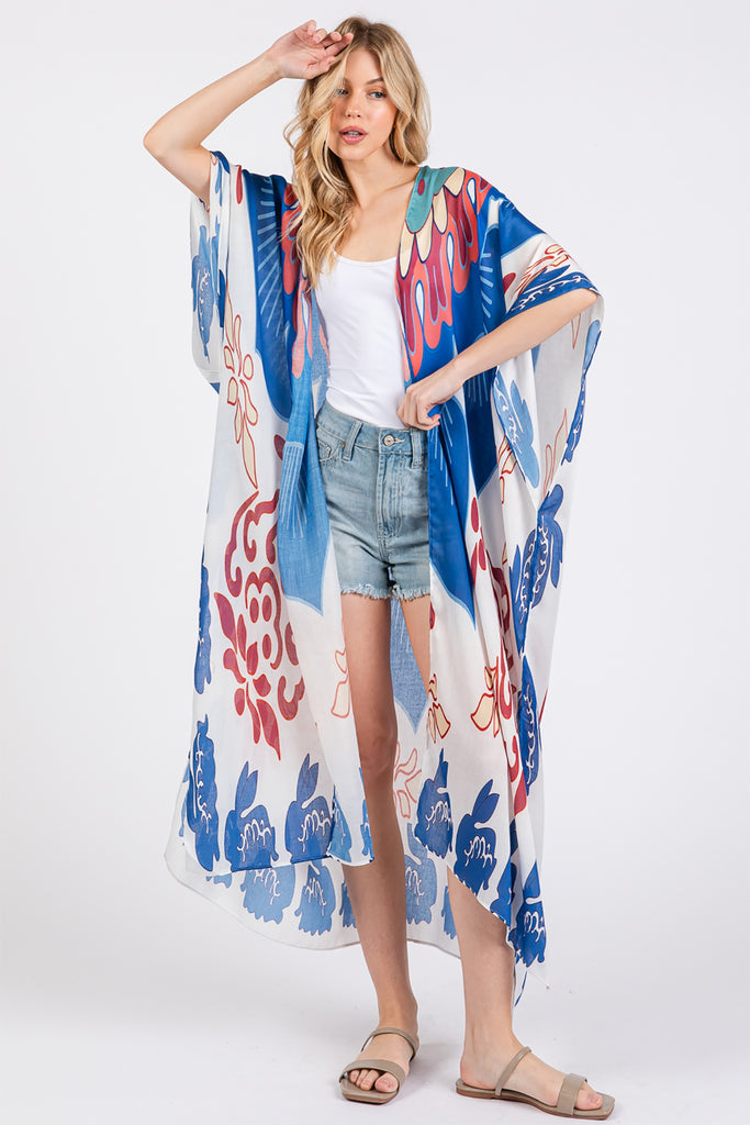 BOHO PRINT OPEN FRONT LONG KIMONO