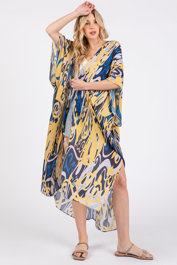 BOHO PRINT OPEN FRONT LONG KIMONO