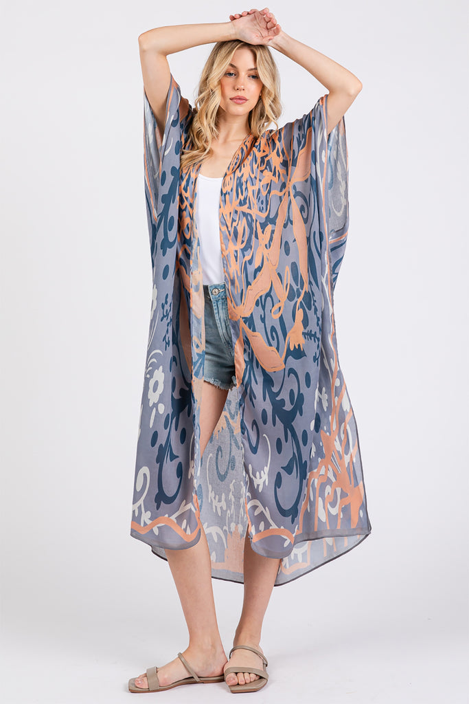 BOHO PRINT OPEN FRONT LONG KIMONO