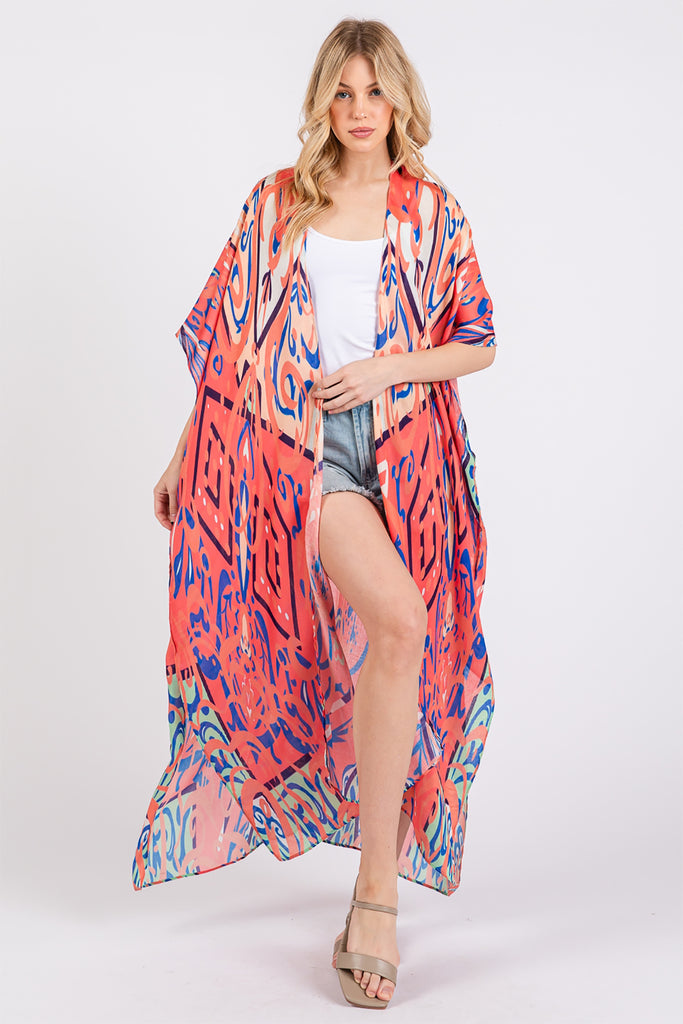 BOHO PRINT OPEN FRONT LONG KIMONO