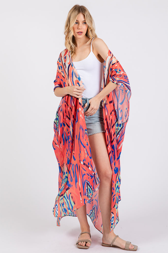 BOHO PRINT OPEN FRONT LONG KIMONO