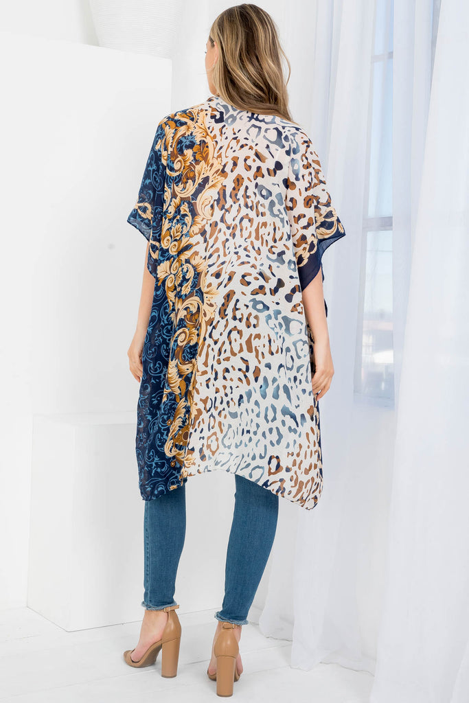 MULTI PATTERN LEOPARD PRINT OPEN FRONT KIMONO