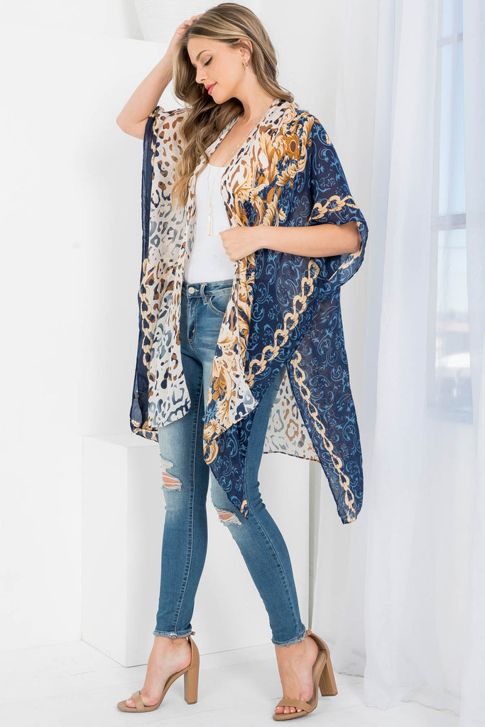 MULTI PATTERN LEOPARD PRINT OPEN FRONT KIMONO