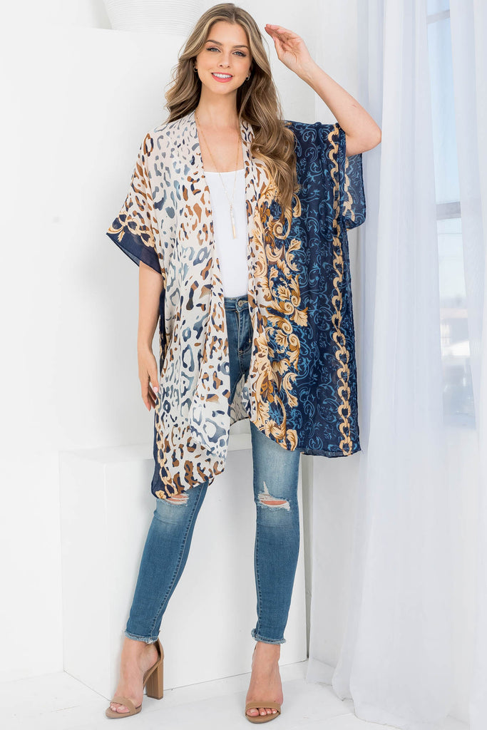 MULTI PATTERN LEOPARD PRINT OPEN FRONT KIMONO