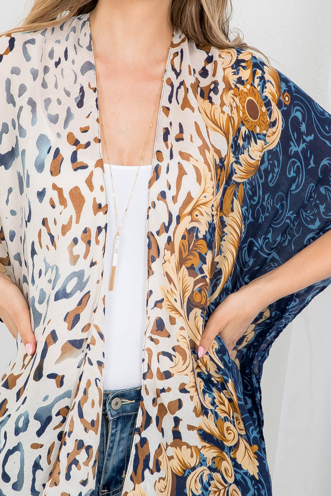 MULTI PATTERN LEOPARD PRINT OPEN FRONT KIMONO