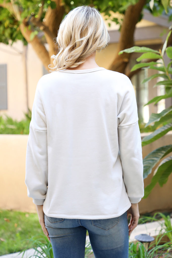 LONG SLEEVE LOOP TERRY PULLOVER TOP