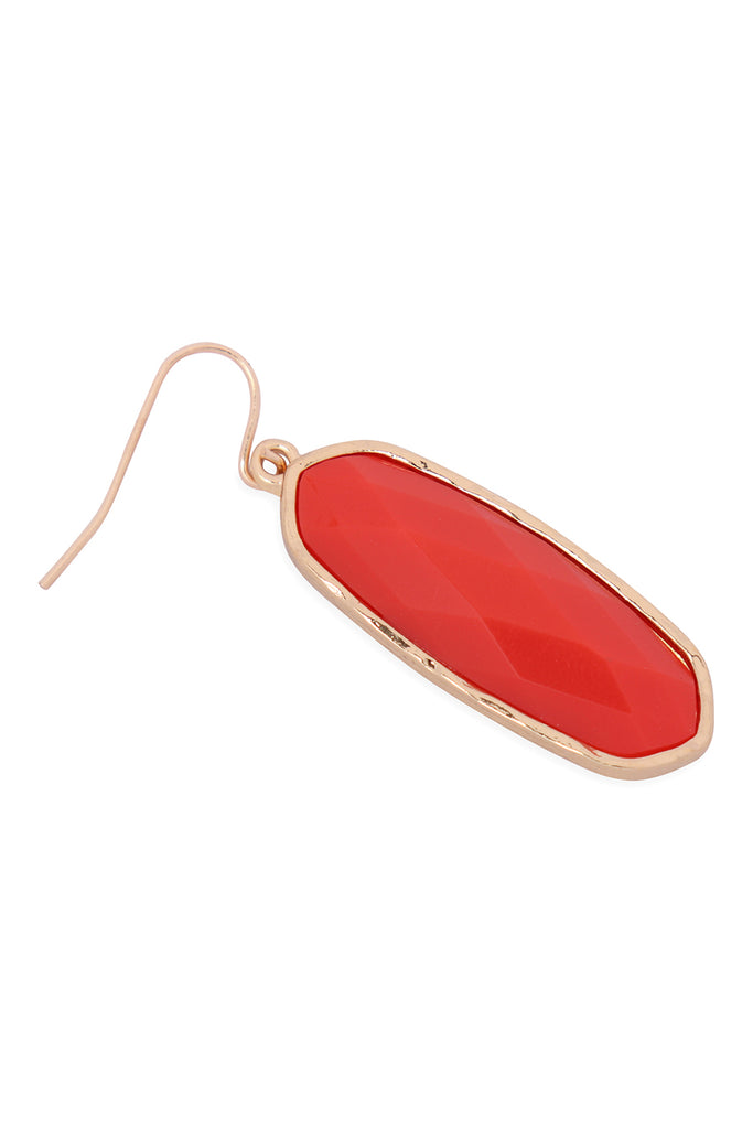 OVAL STONE FISH HOOK DROP EARRINGS