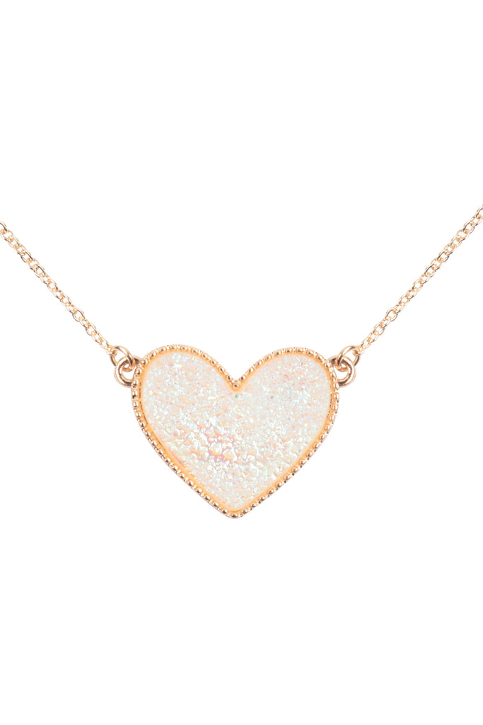 VALENTINE HEART DRUZY PENDANT NECKLACE AND EARRING SET