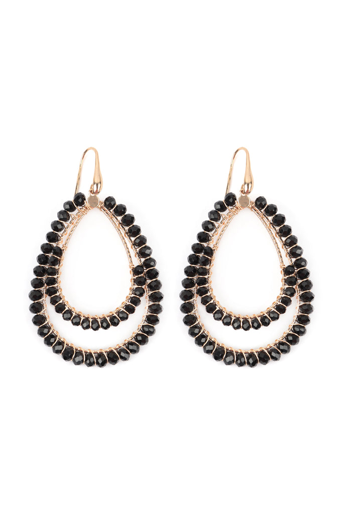 BOHO LAYERED RONDELLE BEADS TEARDROP HOOK EARRINGS