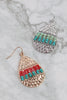 WCE1065 - TEXTURED TEARDROP SHAPE BEADED HOOK EARRINGS