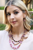 3 LINE LAYERED NATURAL STONE, MIX BEADS NECKLACE AND EARRINGS SET