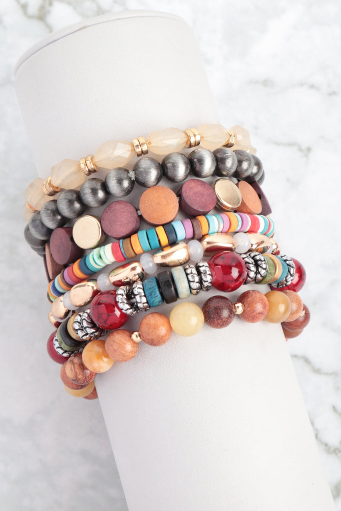 MIX BEADS WOOD, FIMO CHARM VERSATILE BRACELET SET