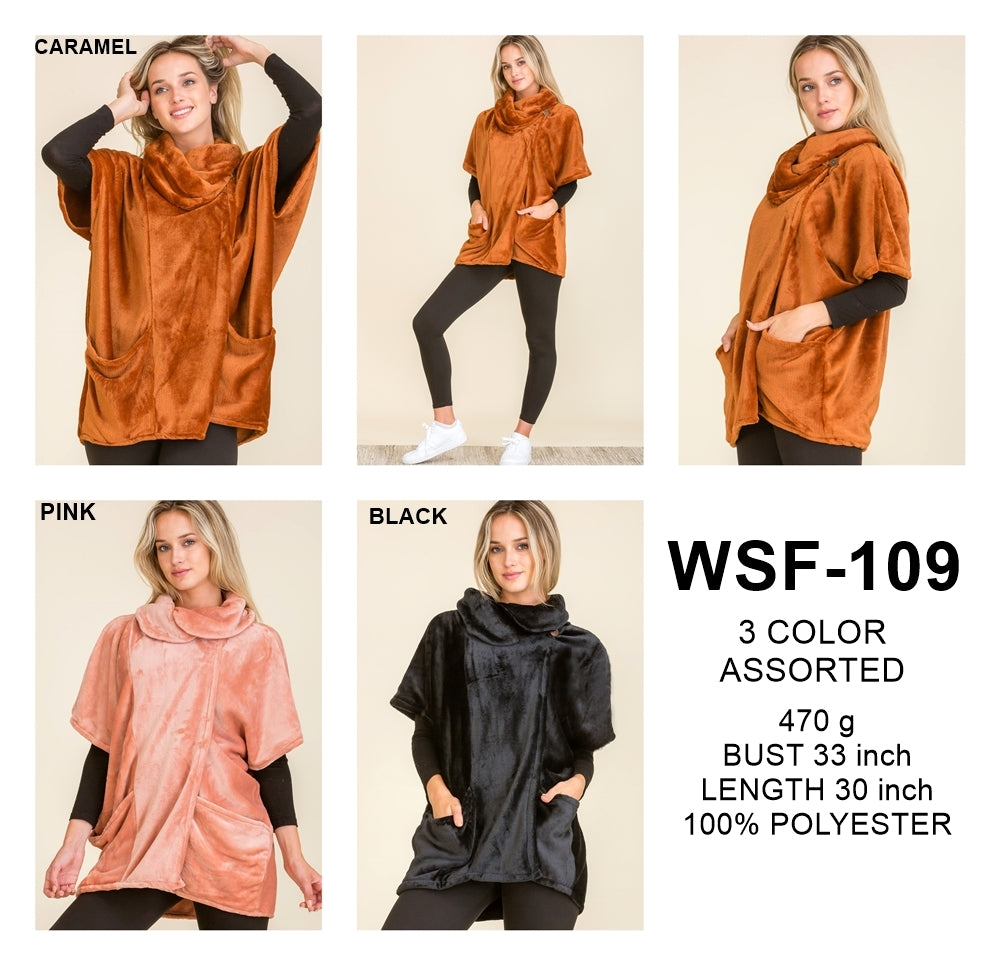 TURTLE NECK POCKET PONCHO 3 ASSORTED COLORS