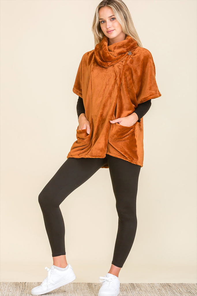 TURTLE NECK POCKET PONCHO 3 ASSORTED COLORS