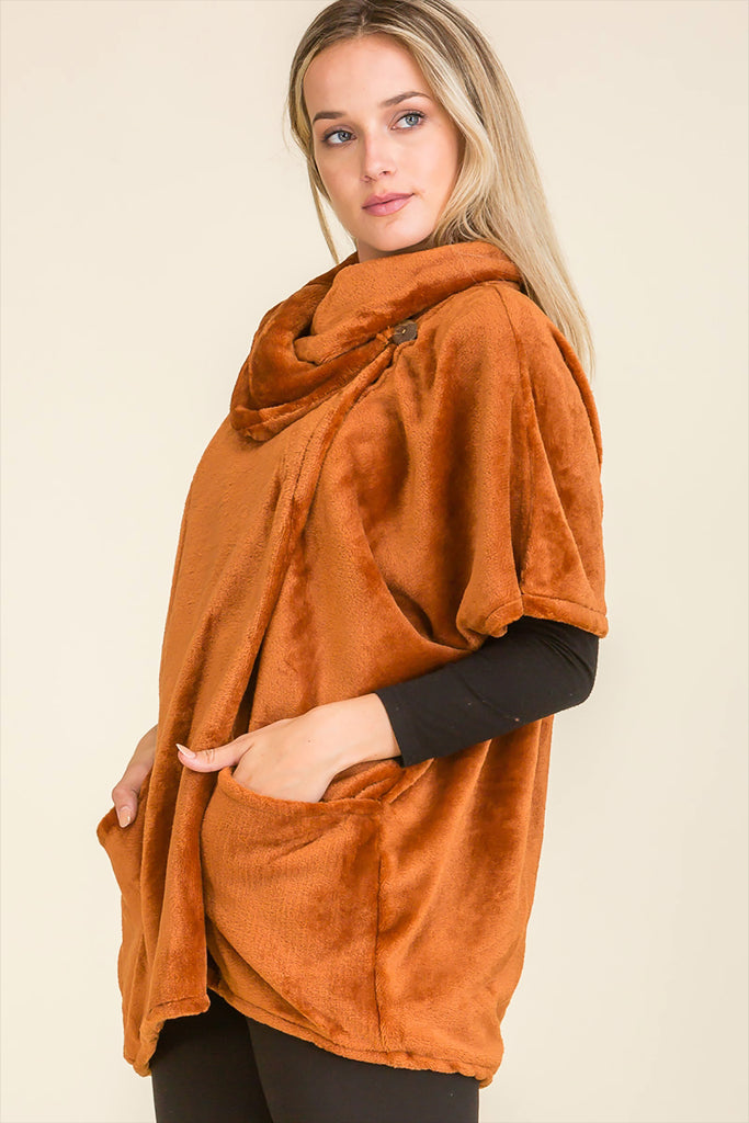 TURTLE NECK POCKET PONCHO 3 ASSORTED COLORS