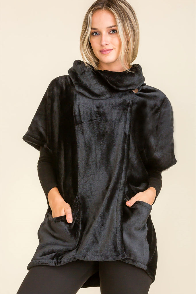 TURTLE NECK POCKET PONCHO 3 ASSORTED COLORS