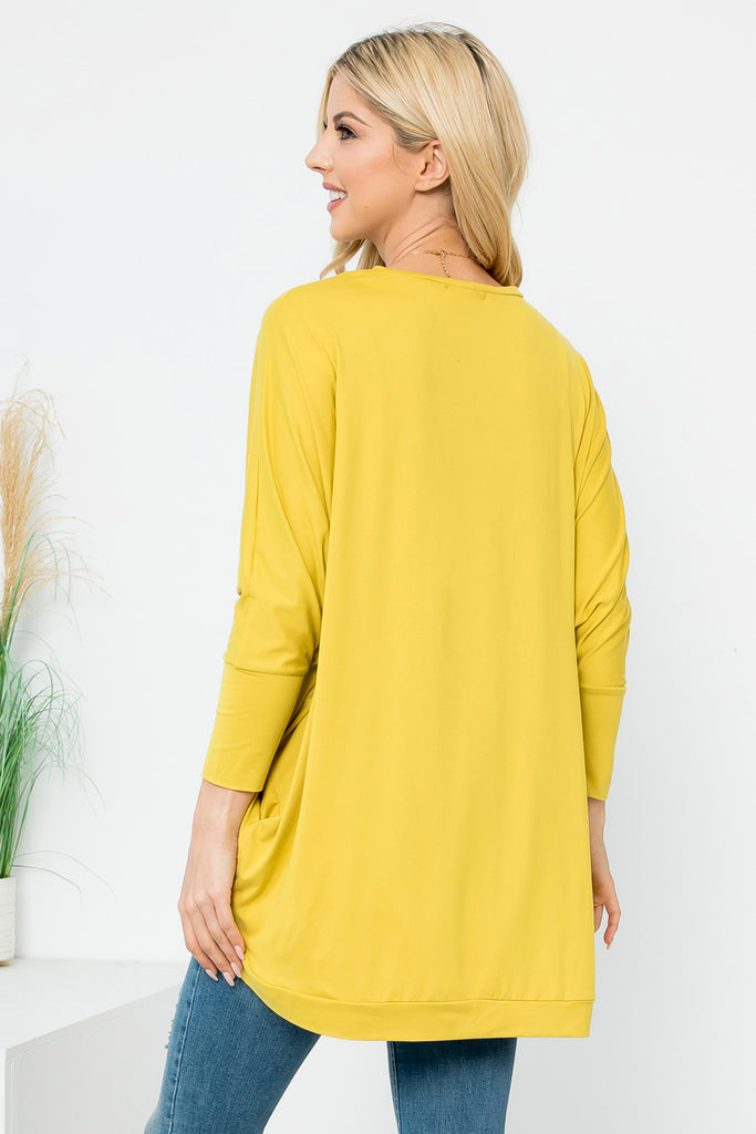 Solid Dolman Sleeve Open Cardigan with Side Pocket