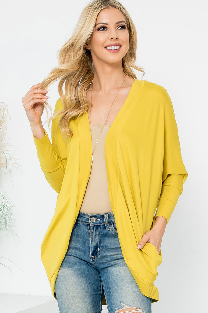 Solid Dolman Sleeve Open Cardigan with Side Pocket