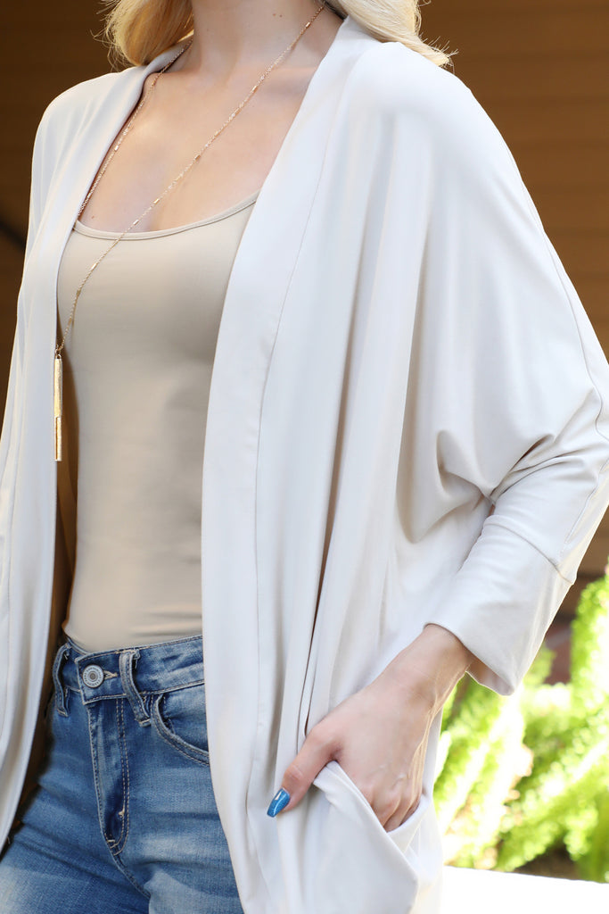 Solid Dolman Sleeve Open Cardigan with Side Pocket