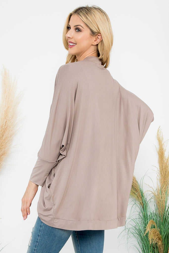 Solid Dolman Sleeve Open Cardigan with Side Pocket