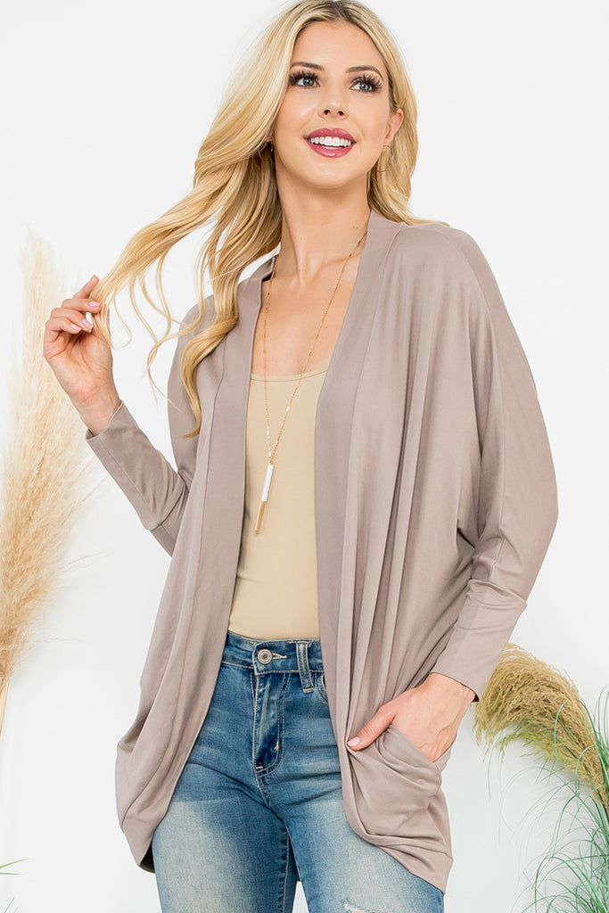 Solid Dolman Sleeve Open Cardigan with Side Pocket