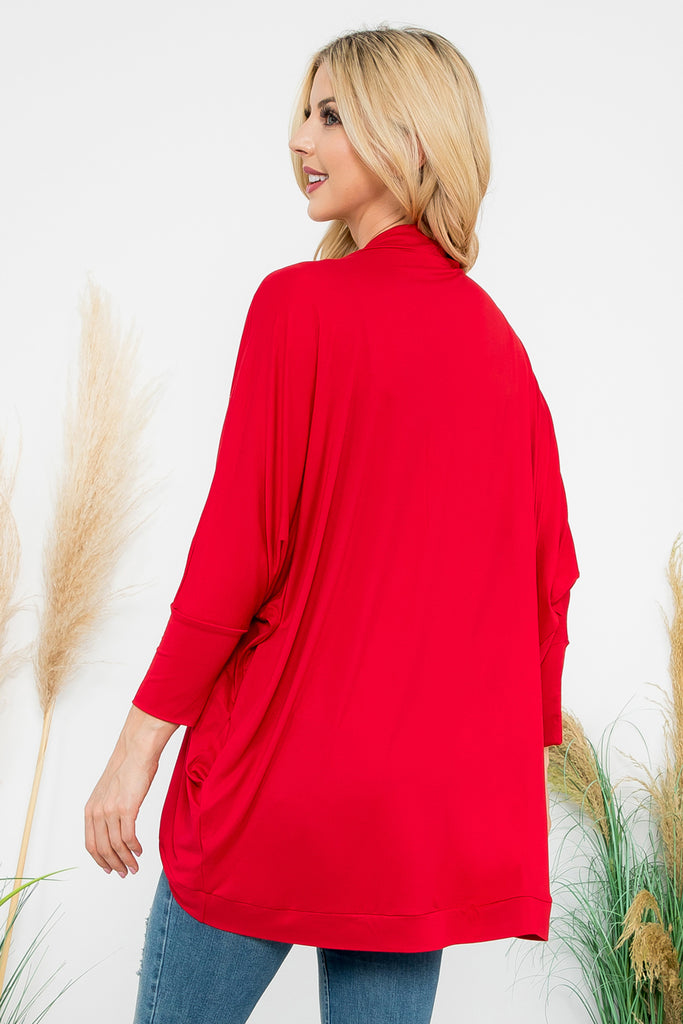 Solid Dolman Sleeve Open Cardigan with Side Pocket