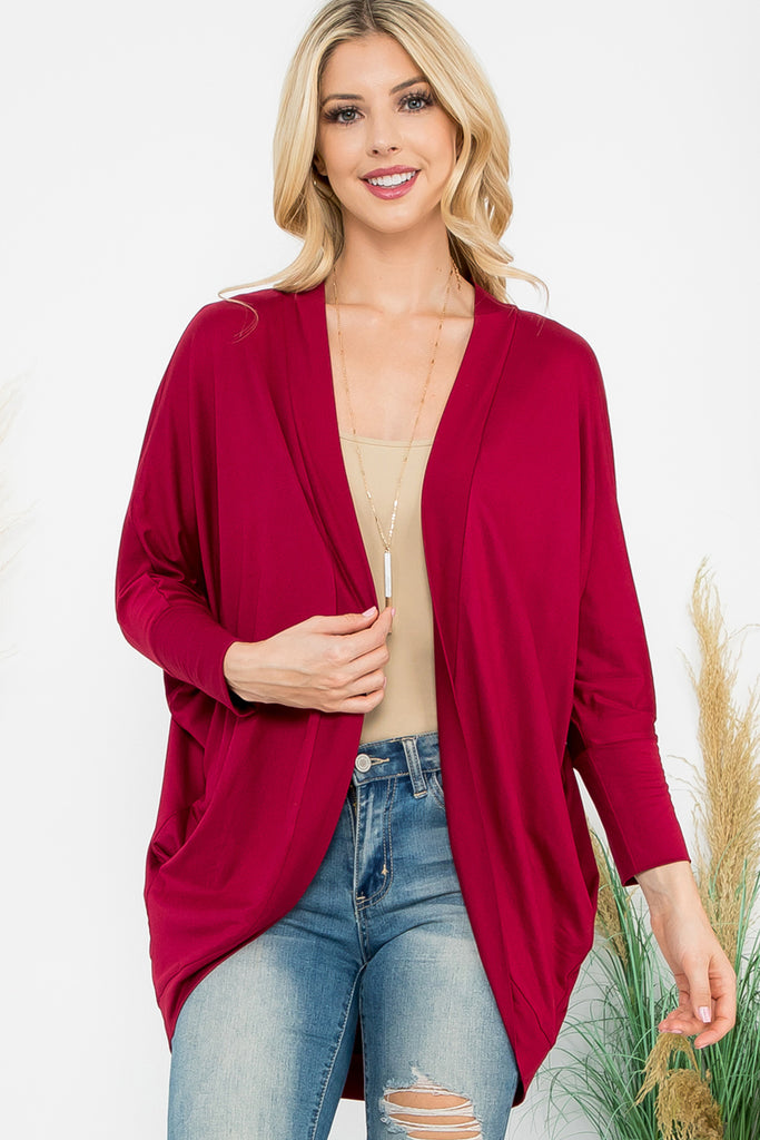 Solid Dolman Sleeve Open Cardigan with Side Pocket