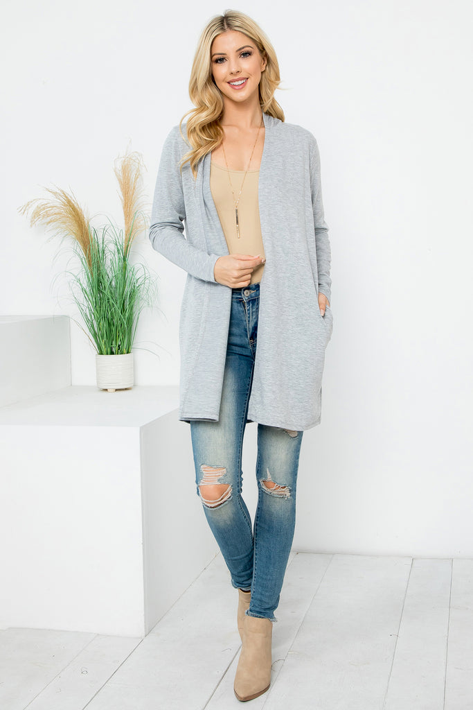 Long Sleeve Open Front French Terry Hoodie Cardigan