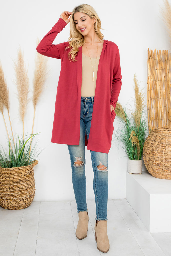 Long Sleeve Open Front French Terry Hoodie Cardigan