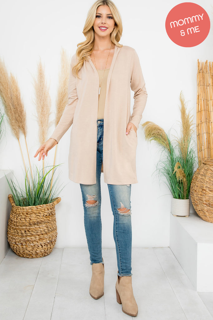 Long Sleeve Open Front French Terry Hoodie Cardigan