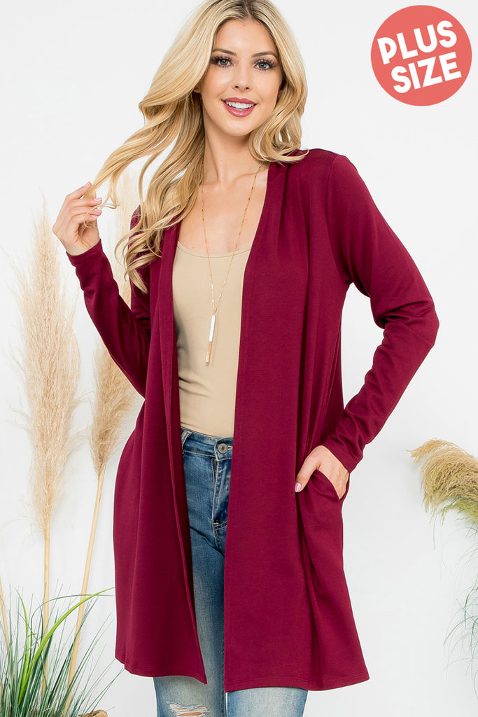 Long Sleeve Open Front French Terry Hoodie Cardigan